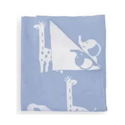 Piccolo Bambino - Jacquard Reversible Blanket On Wooden Hanger Blue