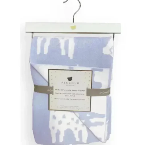 Piccolo Bambino - Jacquard Reversible Blanket On Wooden Hanger Blue