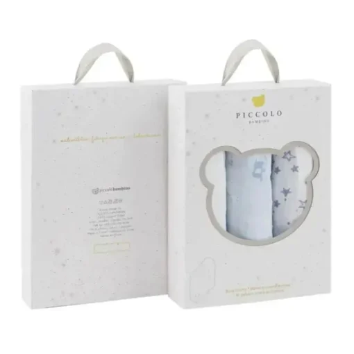 Piccolo Bambino - 3Pk Muslin Burp Cloth In Gift Box Blue