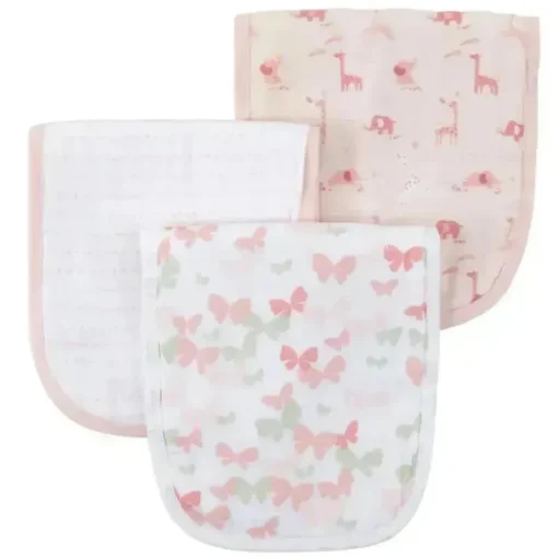 Piccolo Bambino - 3Pk Muslin Burp Cloth In Gift Box Pink