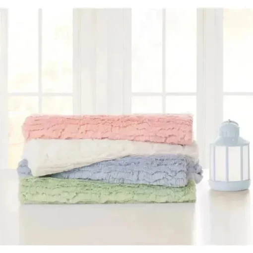 Piccolo Bambino - Textured Faux Fur Stroller Blanket On Wooden Hanger White