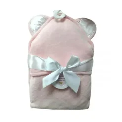 Piccolo Bambino - Toalha de luxo com capuz de veludo com orelhas de cetim, rosa