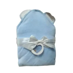 Piccolo Bambino - Toalha de luxo com capuz de veludo com orelhas de cetim, azul