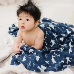 Pirulito Loulou - Swaddle de musselina, baleias azuis