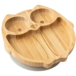 Placa de sucção de bambu Eco Rascals com três seções coruja, cinza