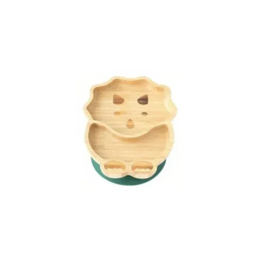 Placa de sucção de bambu Eco Rascals com duas seções Dino, verde