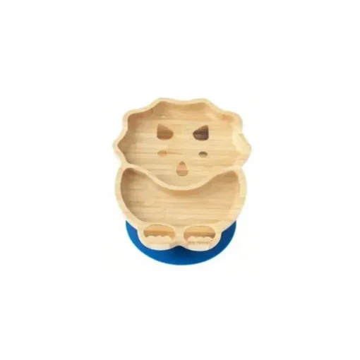 Placa de sucção de bambu Eco Rascals com duas seções Dino, azul