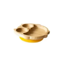 Placa de sucção de bambu Eco Rascals com três seções coruja, amarela