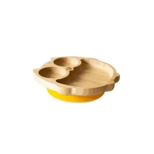 Placa de sucção de bambu Eco Rascals com três seções coruja, amarela