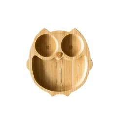 Placa de sucção de bambu Eco Rascals com três seções coruja, amarela