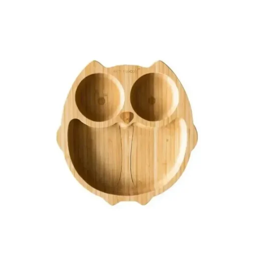 Placa de sucção de bambu Eco Rascals com três seções coruja, amarela