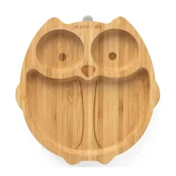 Placa de sucção de bambu Eco Rascals com três seções coruja, cinza