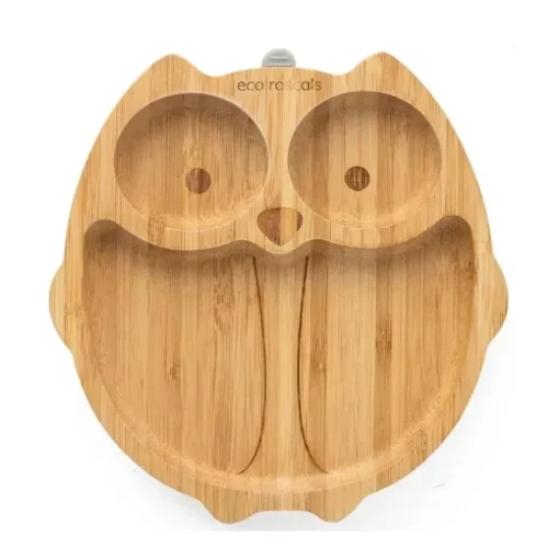 Placa de sucção de bambu Eco Rascals com três seções coruja, cinza