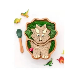 Placa de sucção de bambu Eco Rascals com duas seções Dino, verde