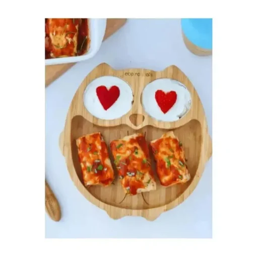 Placa de sucção de bambu Eco Rascals com três seções coruja, amarela