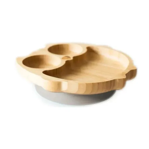 Placa de sucção de bambu Eco Rascals com três seções coruja, cinza
