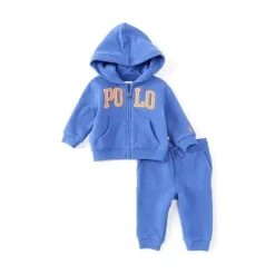 Polo Ralph Lauren - Conjunto de moletom e calça de lã com logotipo de bebê menino, azul