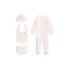 Polo Ralph Lauren Baby - 4 unidades de macacão interlock de manga comprida, babador, gorro e bolsa de malha estampada, azul berilo