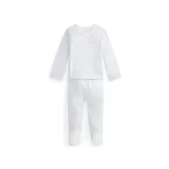 Polo Ralph Lauren Baby - Conjunto de calça de malha de algodão orgânico de manga comprida para menino, quartzo urze/branco