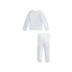 Polo Ralph Lauren Baby - Conjunto de calça de malha de algodão orgânico de manga comprida para menino, quartzo urze/branco