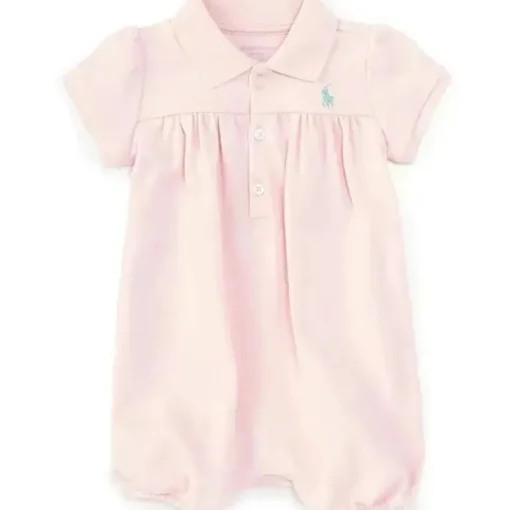 Polo Ralph Lauren Baby - Macacão Interlock de manga curta para menina, rosa