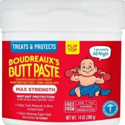 Pomada para assaduras em pasta de bunda de bebê de Boudreaux | Força Máxima | 14 onças. Jarra
