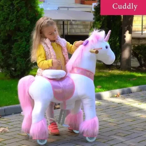 Ponycycle Pink Unicorn 4-10 Anos, Crianças Unicorn Ride on Toy, Ride on Unicorn Toy Toy Plush, Pink Pony