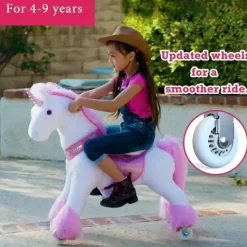 Ponycycle Pink Unicorn 4-10 Anos, Crianças Unicorn Ride on Toy, Ride on Unicorn Toy Toy Plush, Pink Pony