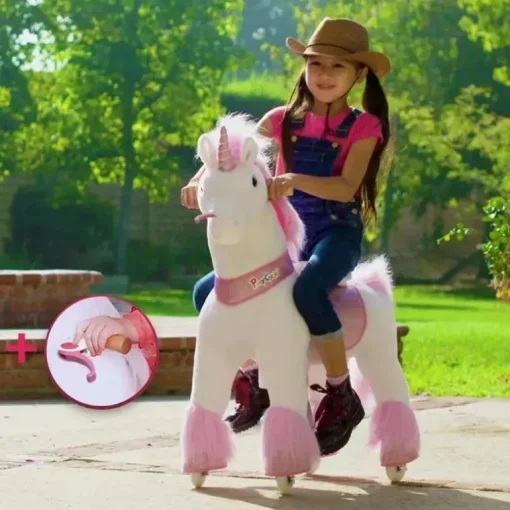Ponycycle Pink Unicorn 4-10 Anos, Crianças Unicorn Ride on Toy, Ride on Unicorn Toy Toy Plush, Pink Pony