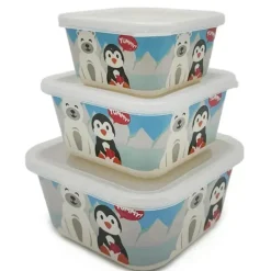 Primo Passi - 3 unidades de recipientes de comida infantil de fibra de bambu para amigos de inverno, pinguim/polar