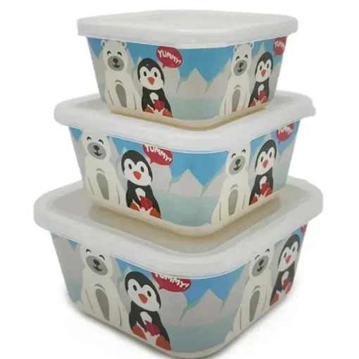 Primo Passi - 3 unidades de recipientes de comida infantil de fibra de bambu para amigos de inverno, pinguim/polar