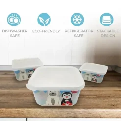 Primo Passi - 3 unidades de recipientes de comida infantil de fibra de bambu para amigos de inverno, pinguim/polar