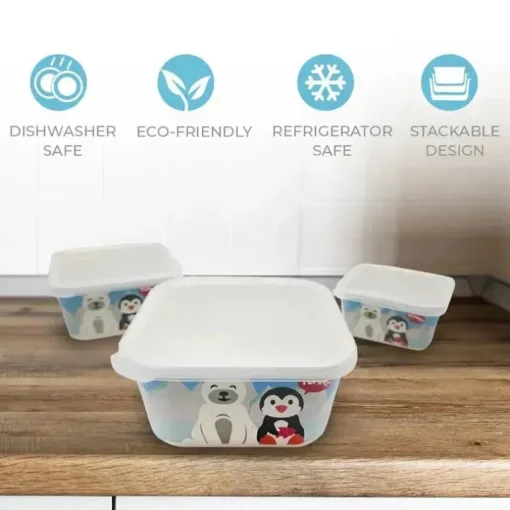Primo Passi - 3 unidades de recipientes de comida infantil de fibra de bambu para amigos de inverno, pinguim/polar