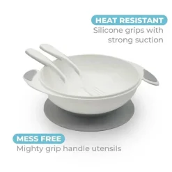 Primo Passi - Conjunto de alimentação com tigela de sucção para bebês, cinza