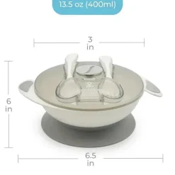 Primo Passi - Conjunto de alimentação com tigela de sucção para bebês, cinza