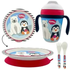 Primo Passi - Conjunto infantil de bambu com ventosa e copo, amigos de inverno