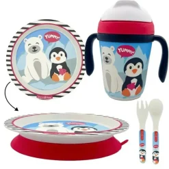 Primo Passi - Conjunto infantil de bambu com ventosa e copo, amigos de inverno