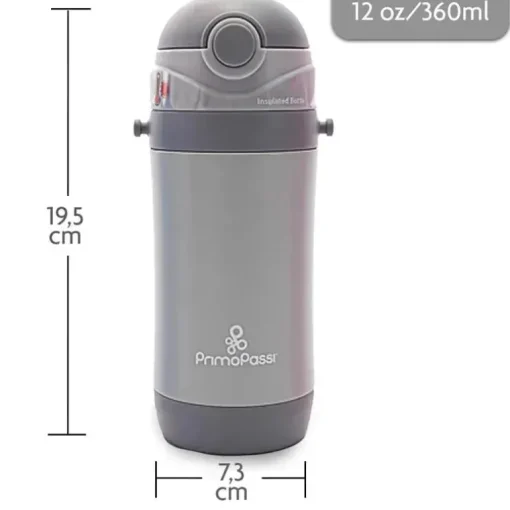 Primo Passi - Garrafa Isolada em Palha 12oz/350ml, Cinza