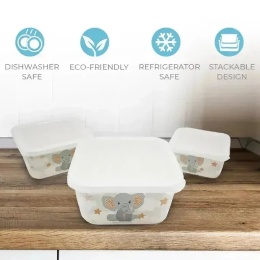 Primo Passi - Recipientes para comida infantil de fibra de elefante pequeno de bambu 3Pk