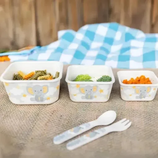Primo Passi - Recipientes para comida infantil de fibra de elefante pequeno de bambu 3Pk