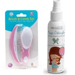Primo Passi Conjunto de escovas e pentes supermacios para bebês (rosa) + Condicionador Magic Detangler