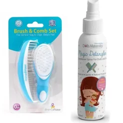 Primo Passi Conjunto de escovas e pentes supermacios para bebês (azul) + Condicionador Magic Detangler