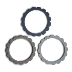 Pulseira de mordedor de flores de silicone Mushie bebê pacote 3 aço/pomba cinza/pedra