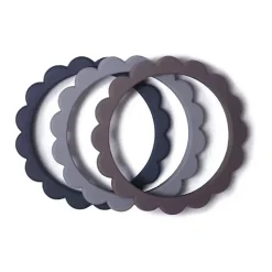 Pulseira de mordedor de flores de silicone Mushie bebê pacote 3 aço/pomba cinza/pedra