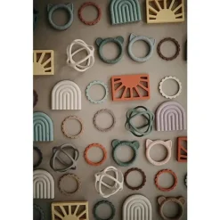 Pulseira de mordedor de flores de silicone Mushie bebê pacote 3 aço/pomba cinza/pedra