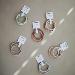 Pulseiras Mushie Silicone Pérola Mordedor Linho/Peônia/Rosa Pálido