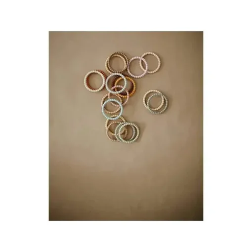 Pulseiras Mushie Silicone Pérola Mordedor Linho/Peônia/Rosa Pálido