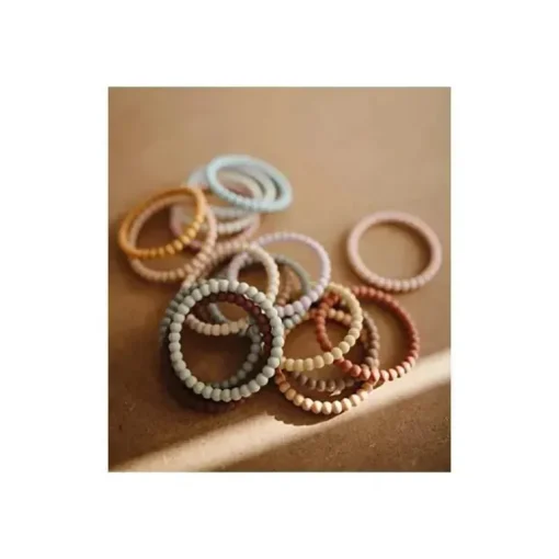 Pulseiras Mushie Silicone Pérola Mordedor Linho/Peônia/Rosa Pálido