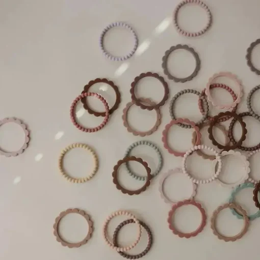 Pulseiras Mushie Silicone Pérola Mordedor Linho/Peônia/Rosa Pálido