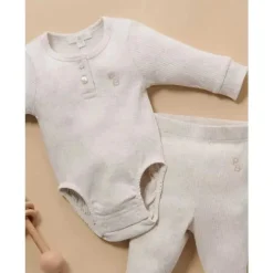Pure Baby - Leggings caneladas neutras para bebês, melange de trigo